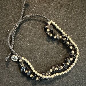 Pura Vida Black Beaded Adjustable Bracelet with Gold Accents